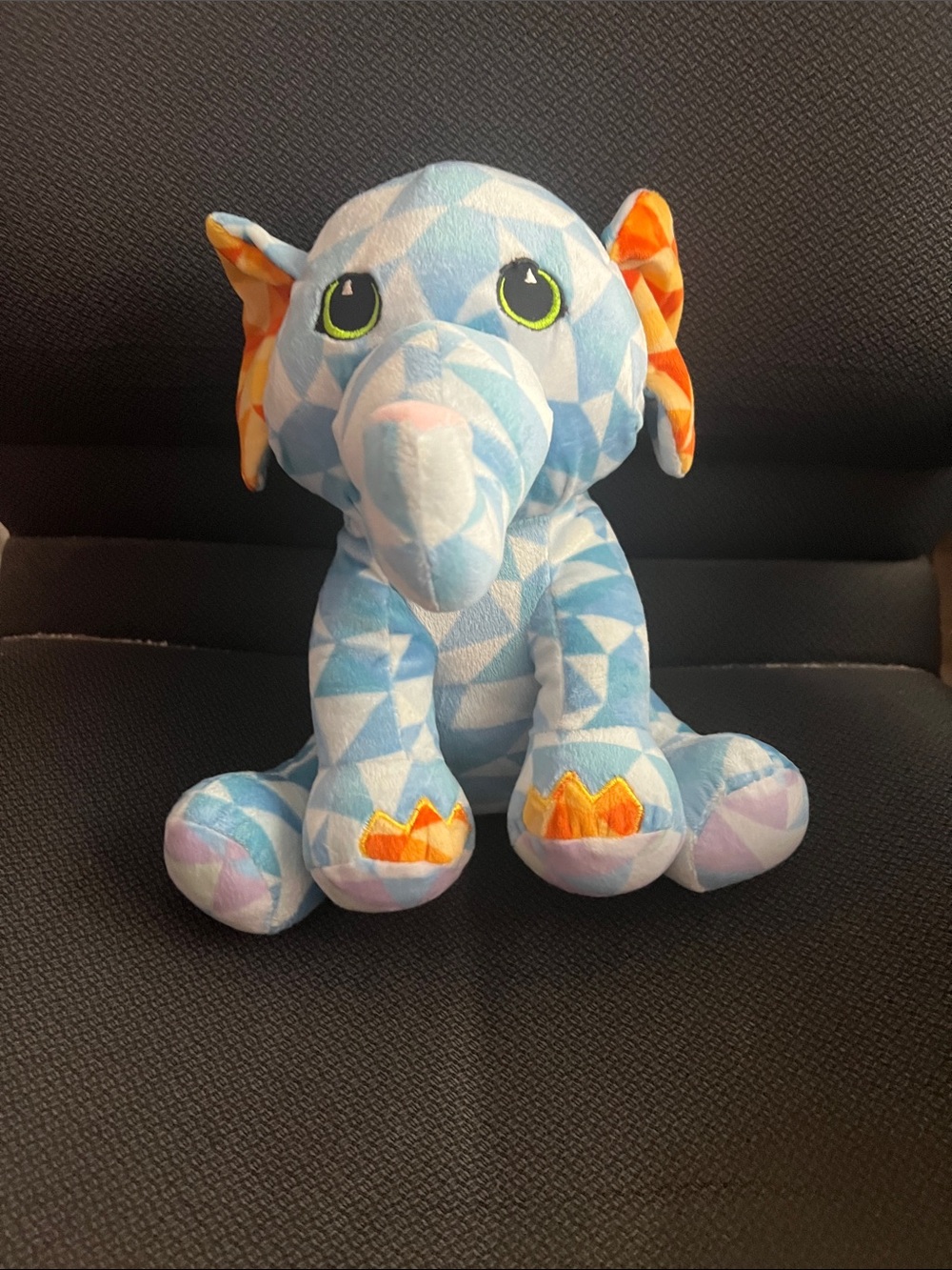 Fiesta Blue Geometric Elephant Plush with Orange Ear Accents